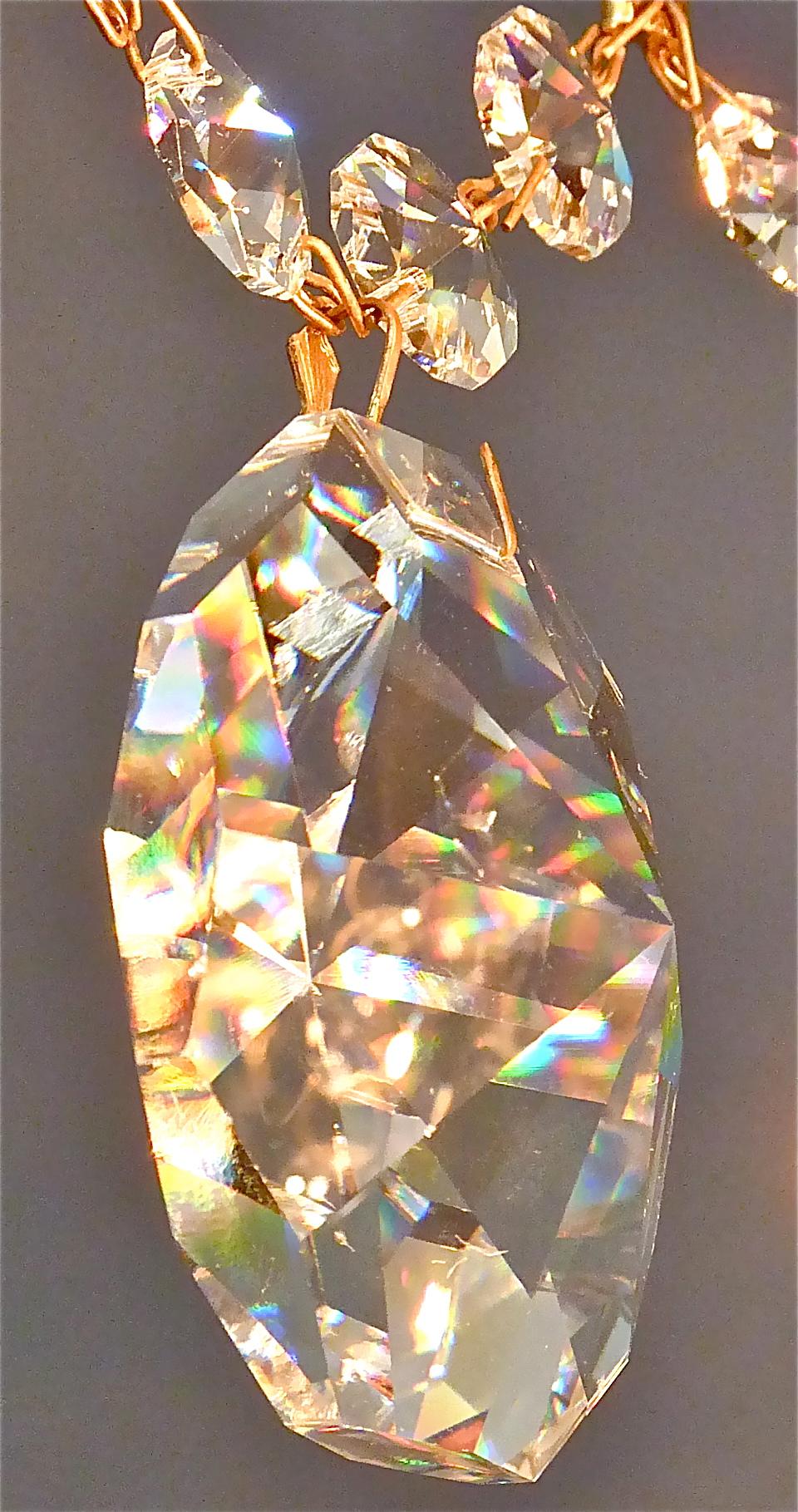 Lustre Spoutnik en laiton doré et verre de cristal facetté Palwa ou Palme, 1960-1970 en vente 5