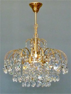 Palwa or Palme Gilt Brass Faceted Crystal Glass Sputnik Chandelier, 1960-1970s