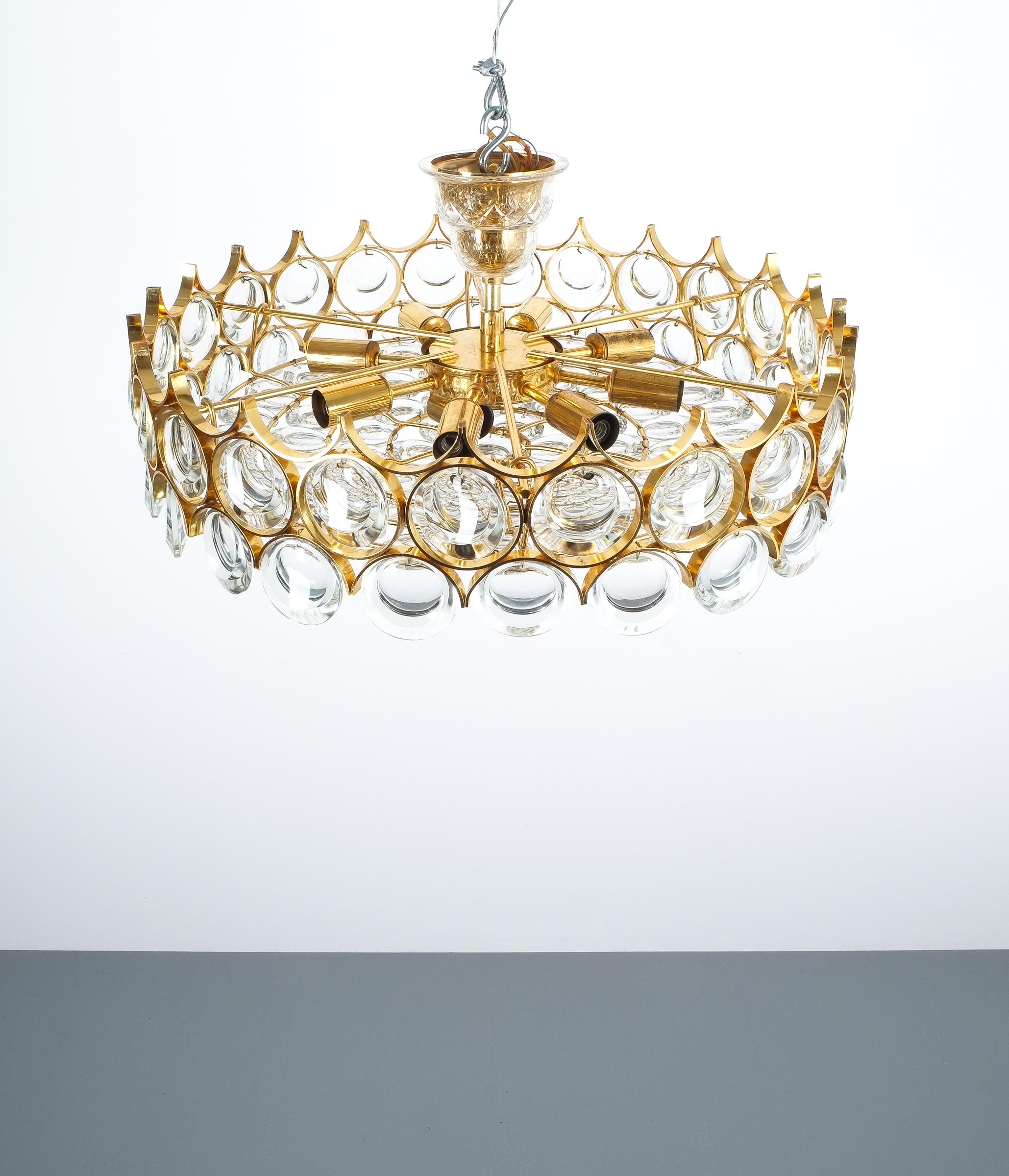 Gilt Palwa Refurbished Gold Plated Brass and Glass Semi Flush Mount For Sale