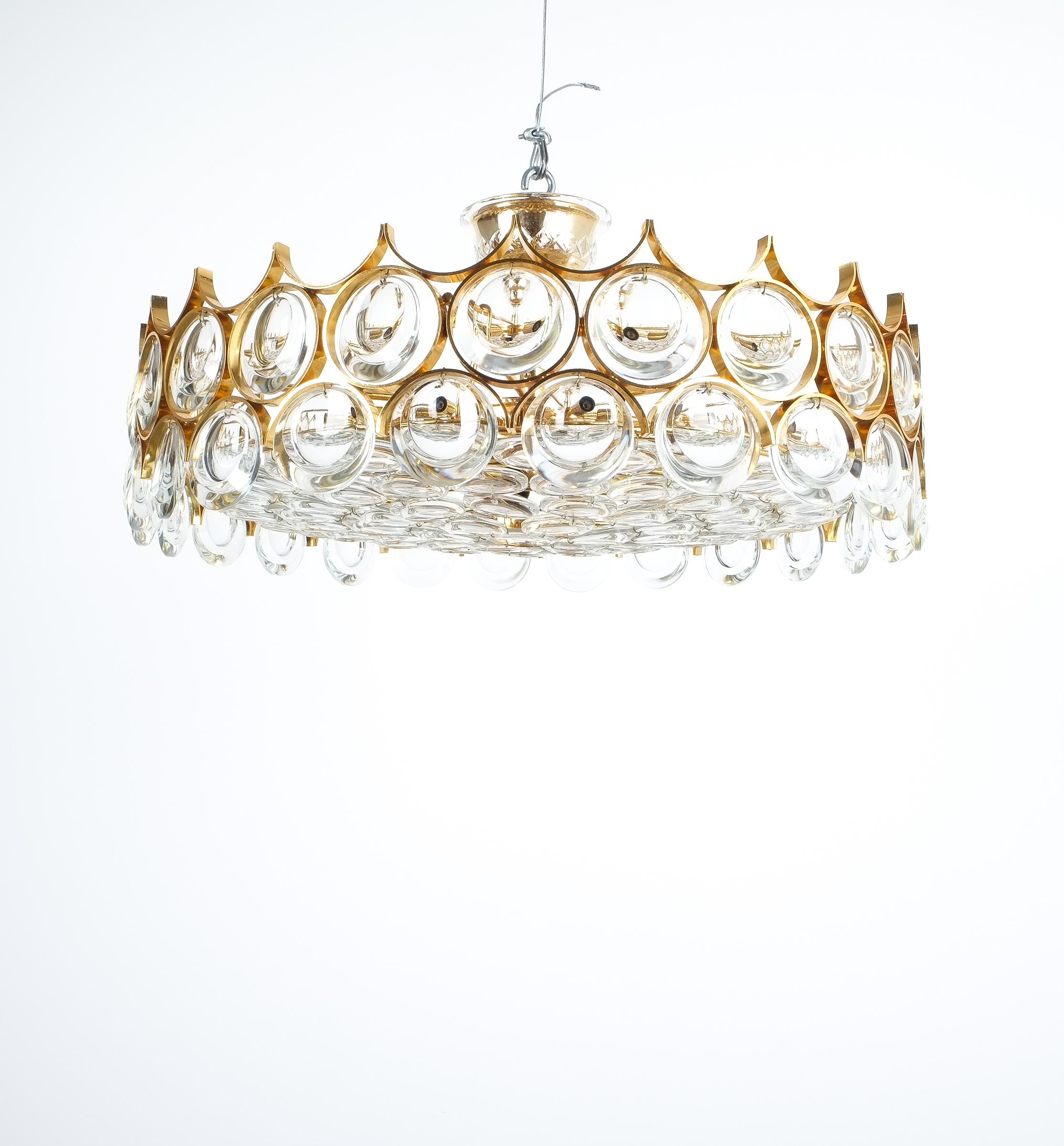 Palwa Refurbished Gold Plated Brass and Glass Semi Flush Mount For Sale 1