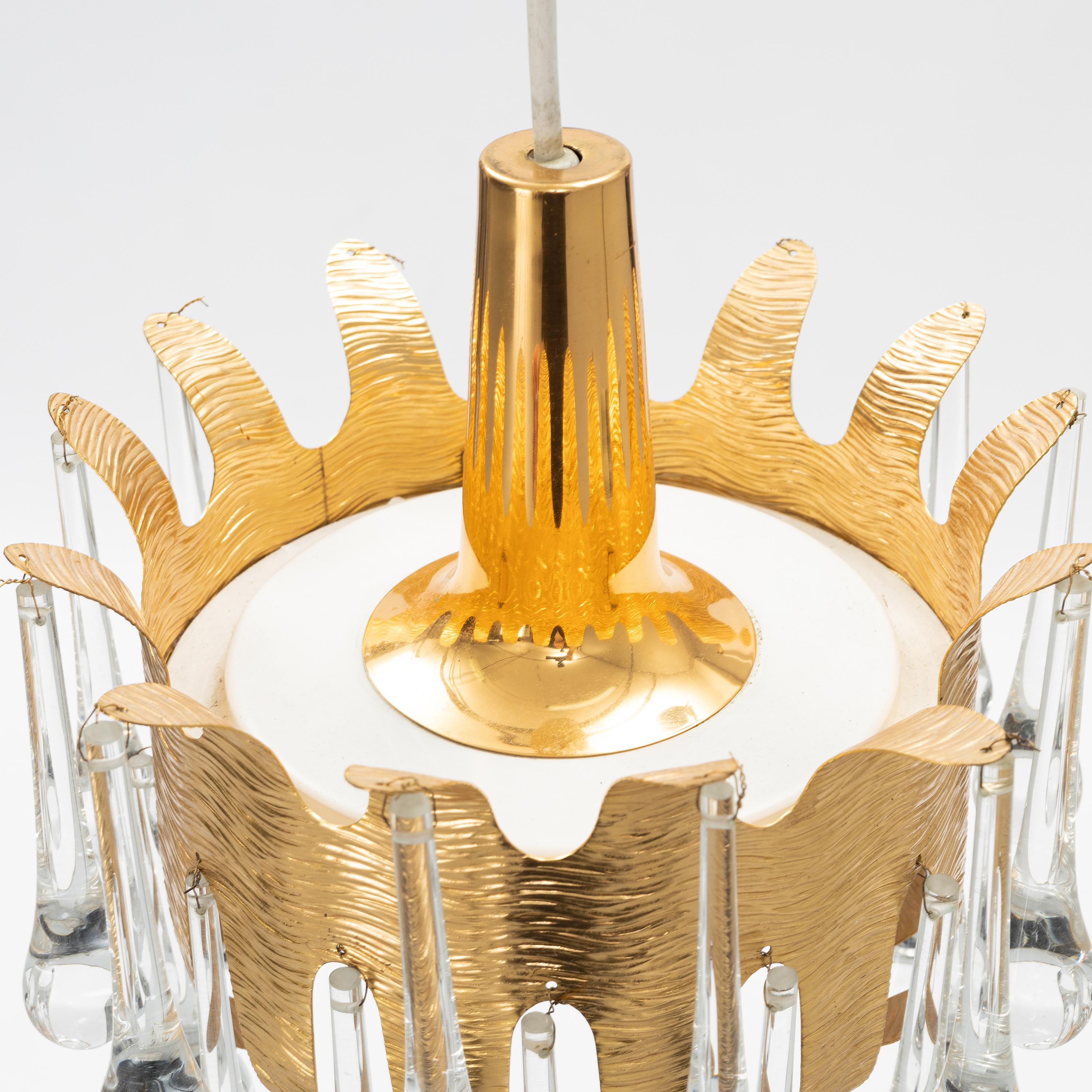 Mid-Century Modern Palwa Palme & Walter ceiling lamp golden brass and Glass, Germany 1970's. For Sale