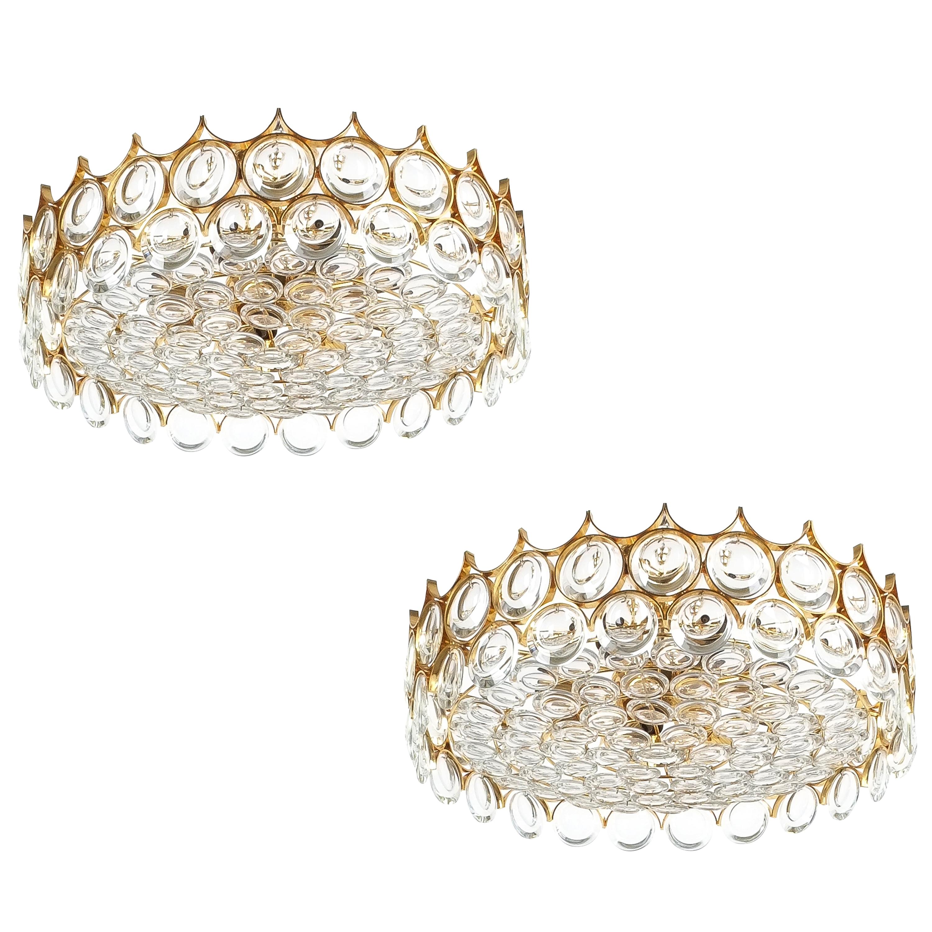 Palwa Semi Flush Mount en laiton doré et verre remis à neuf en vente 4
