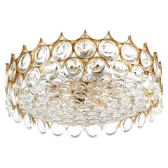 Palwa Semi Flush Mount en laiton doré et verre remis à neuf