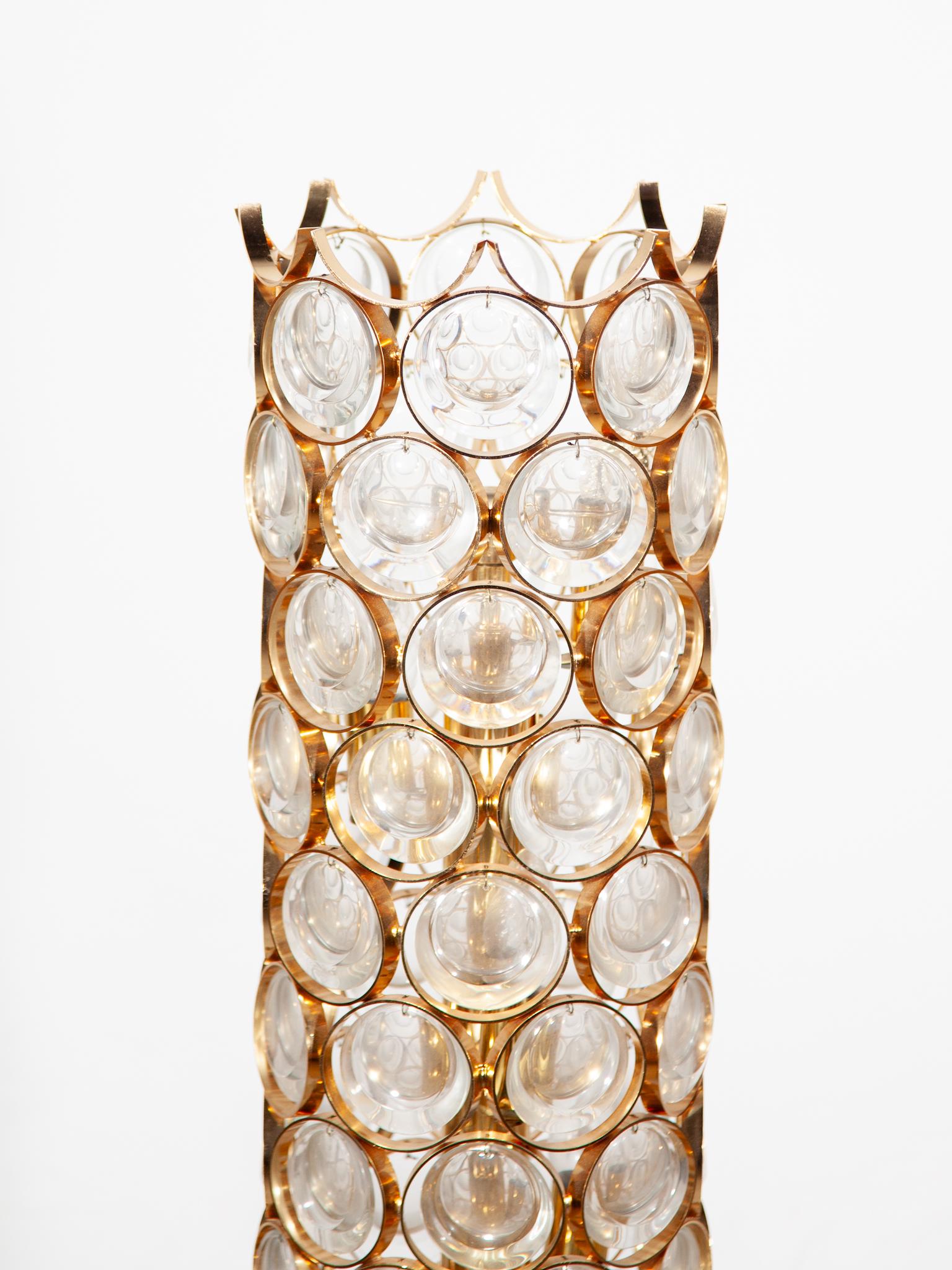 Late 20th Century Palwa Round Crystal, Gilt Large Floor Lamp, 1970s, Germany For Sale