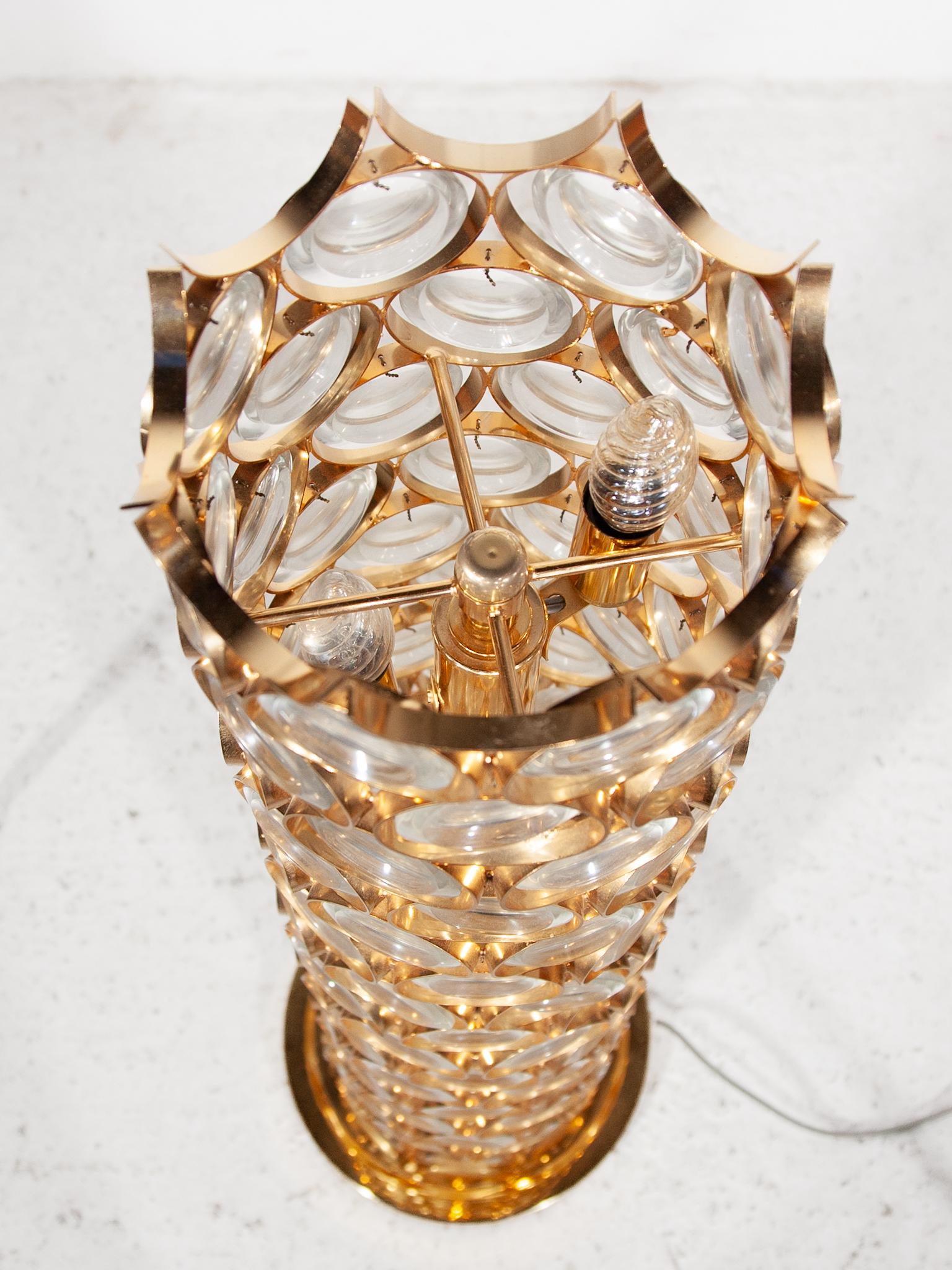 Palwa Round Crystal, Gilt Large Floor Lamp, 1970s, Germany For Sale 1