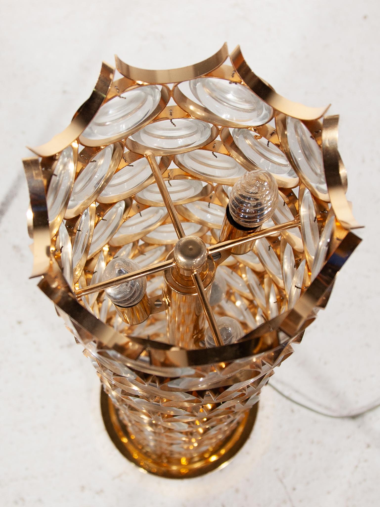 Palwa Round Crystal, Gilt Large Floor Lamp, 1970s, Germany For Sale 2