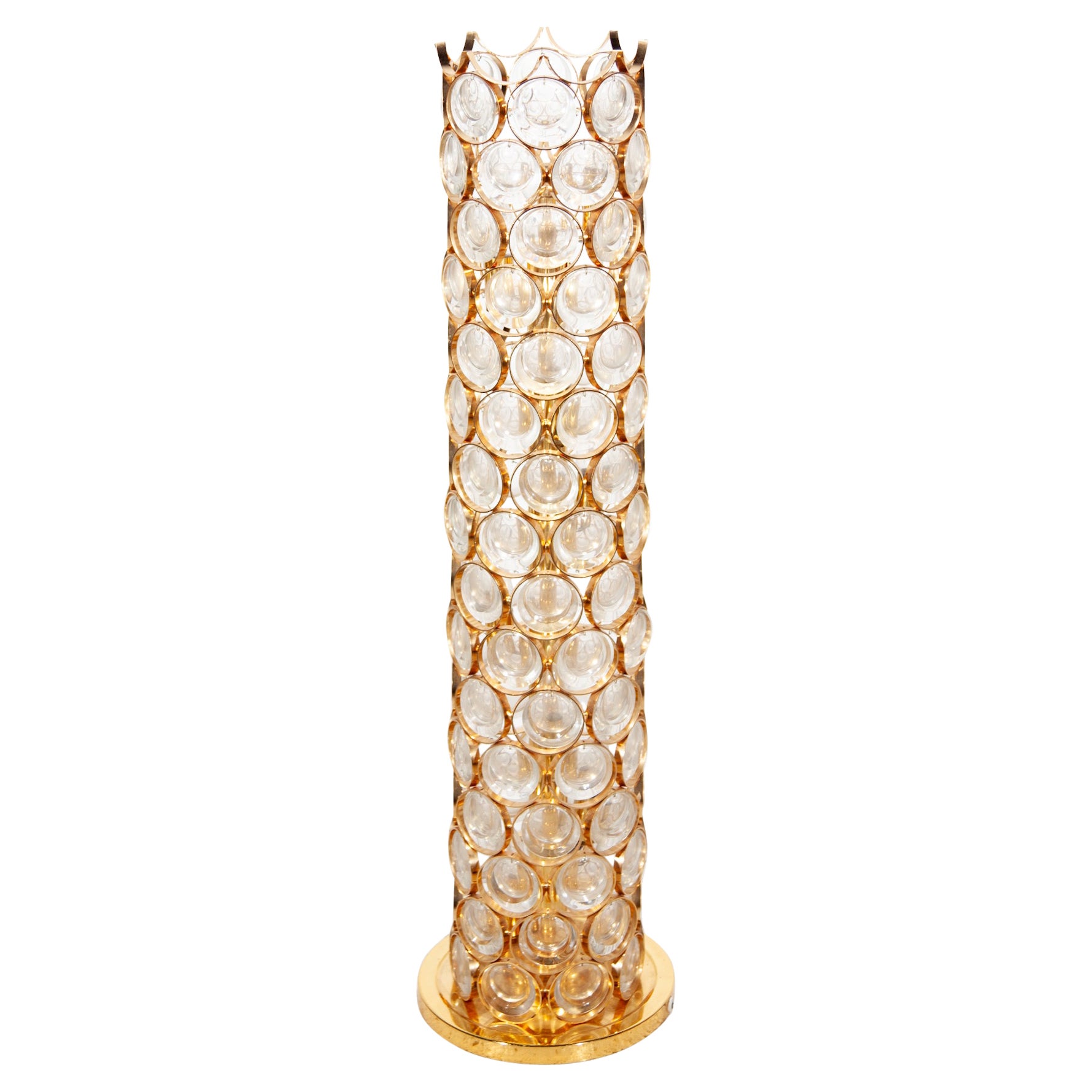 Lámpara de pie redonda Palwa de cristal y dorado, años 70, Alemania