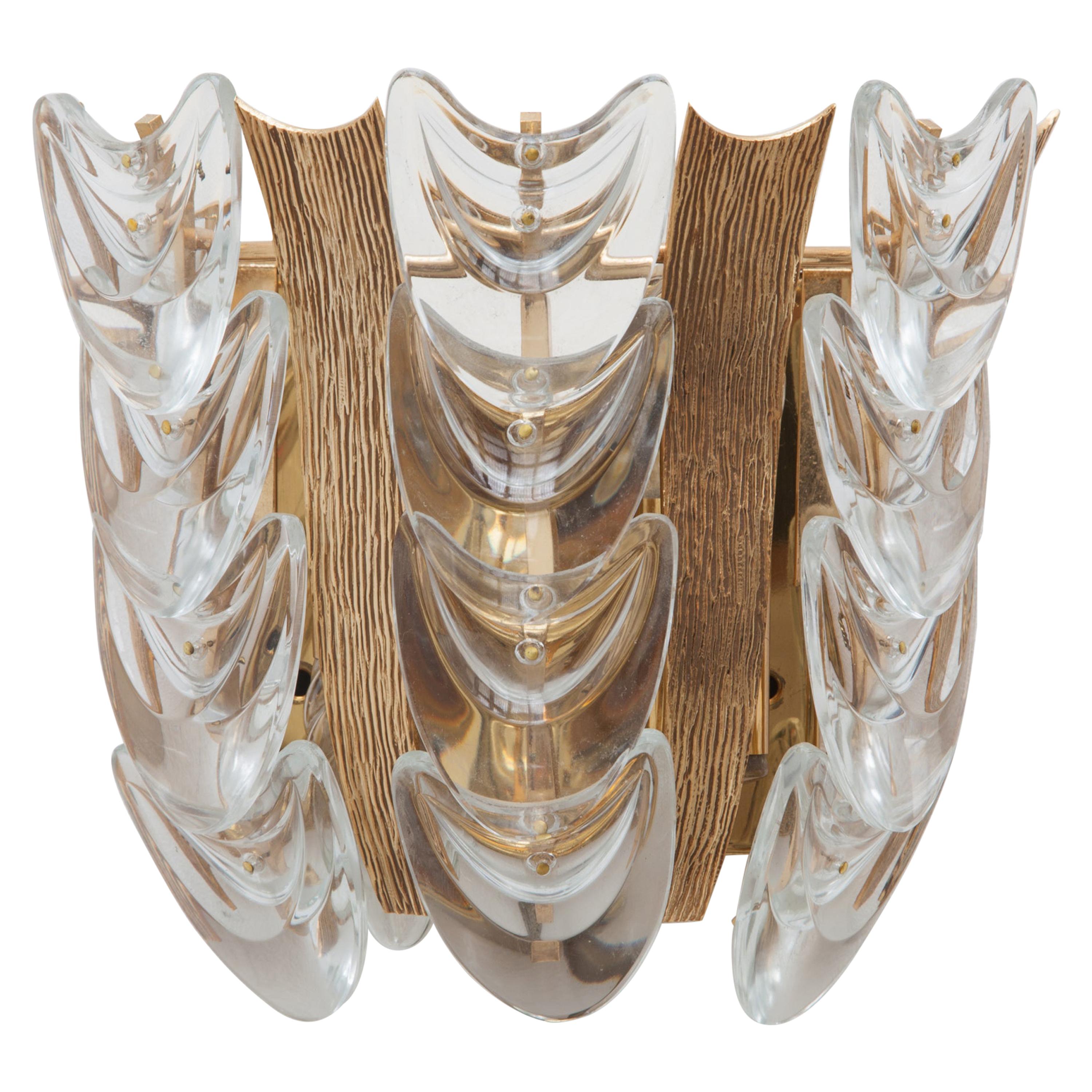 Palwa Sconce Brass, Clear Faceted Crystal, 1970s, Germany