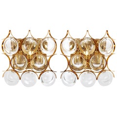 Palwa Sconces Wall Lamps Sciolari Design Gilt Brass Crystal Glass, 1970s, 1 of 4