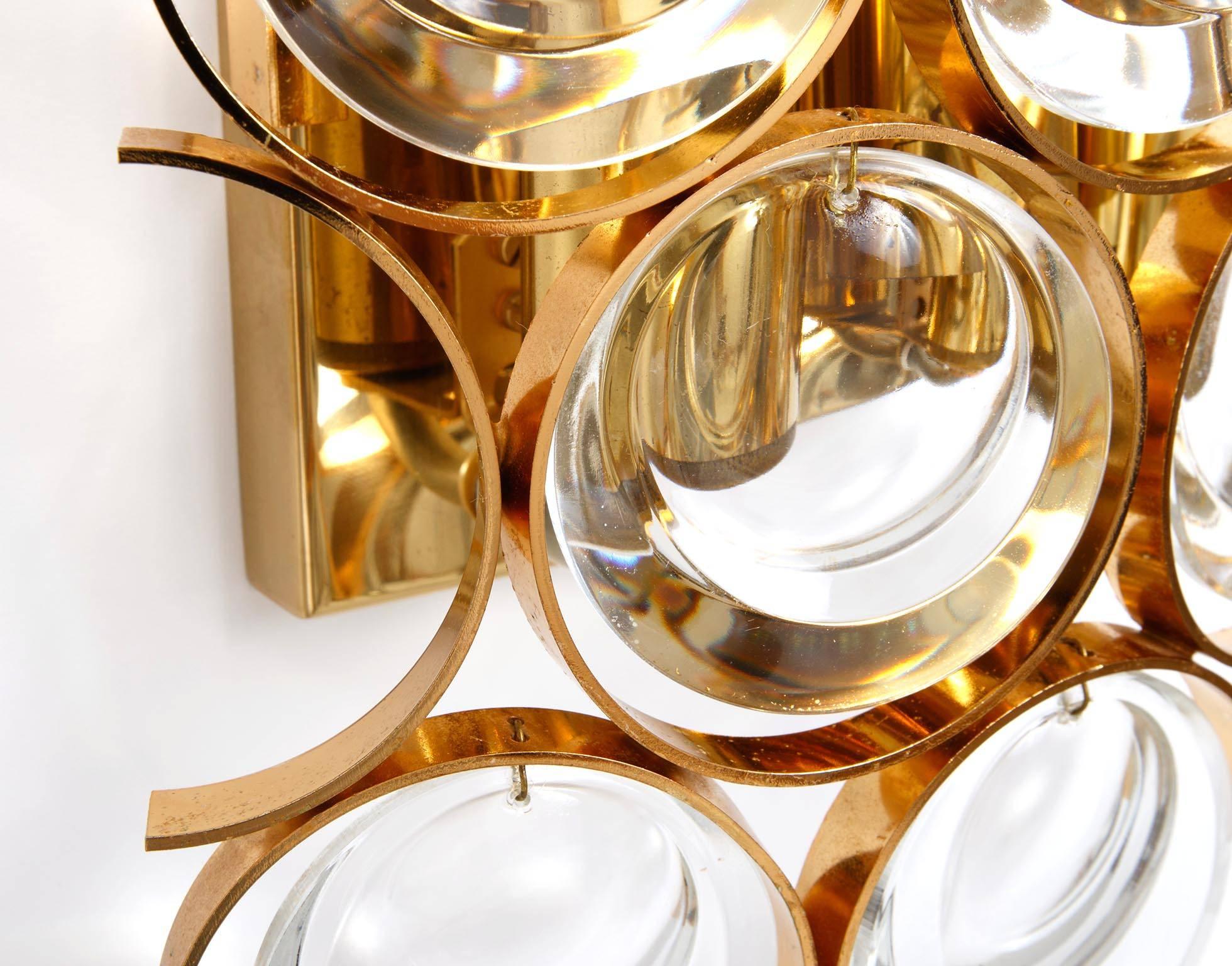 Palwa-Wandleuchten, Sciolari-Design, vergoldetes Messing-Kristallglas, 1970er Jahre, 1 von 4 im Angebot 2