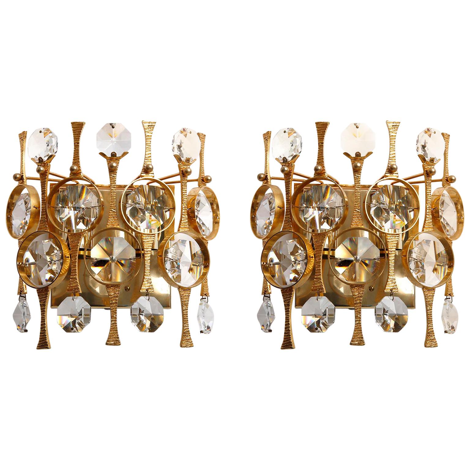 Palwa Sconces Wall Lamps Lights, Gilt Brass, 1970 For Sale