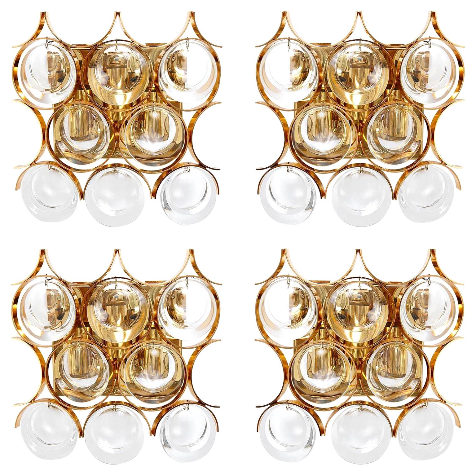 Apliques Palwa Diseño Sciolari Latón Dorado Cristal Vidrio, Años 70, 1 de 4