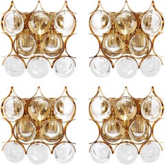 Palwa Sconces Wall Lights, Sciolari Design, Gilt Brass Crystal Glass, 1970