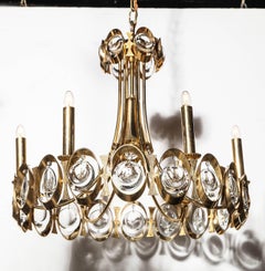 Palwa Germany Six Candlestick Brass Pendant with Clear Austrian Crystals