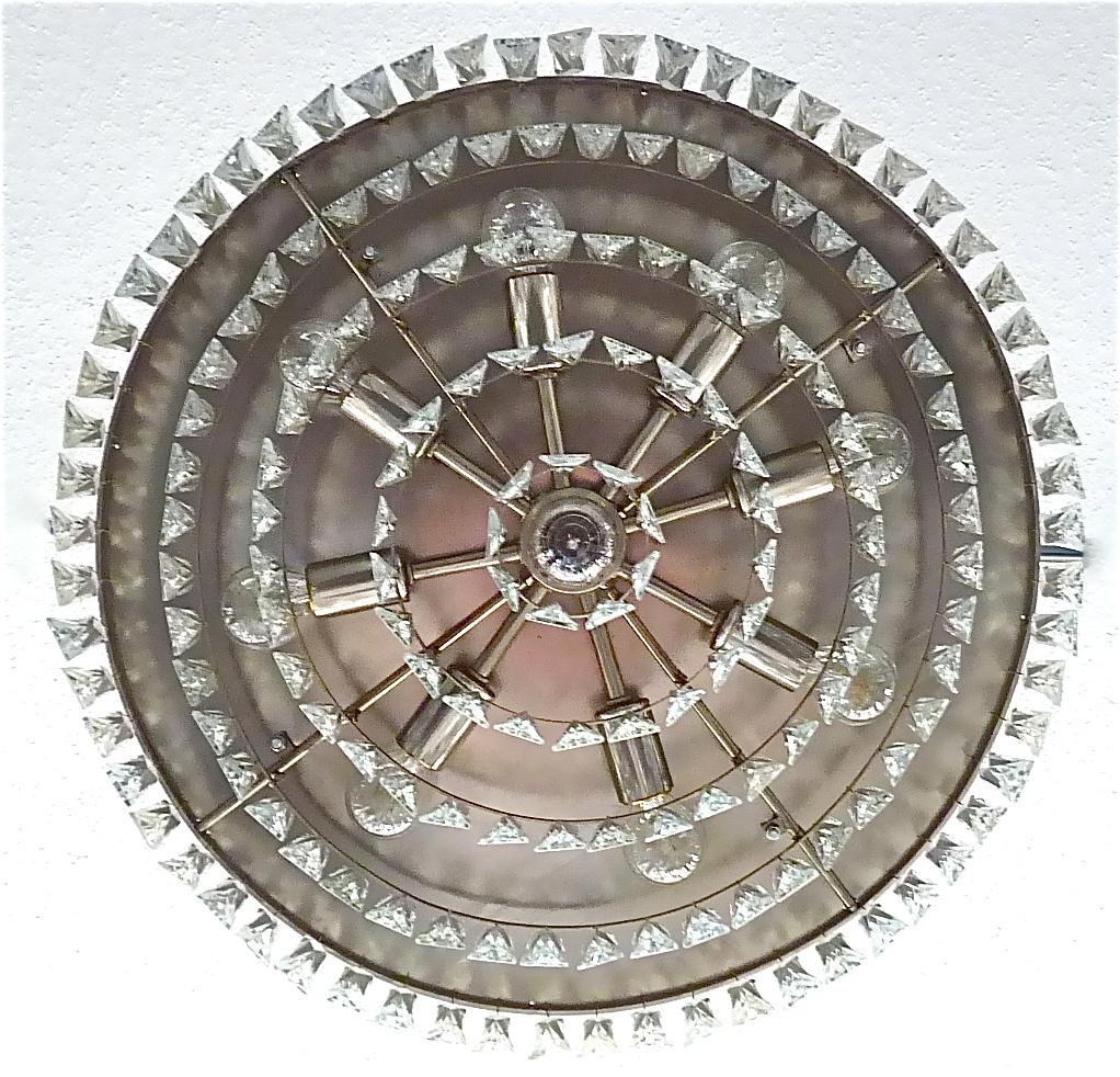 Métal Grand lustre encastré Palwa en acier et verre de cristal facetté des années 1960 en vente