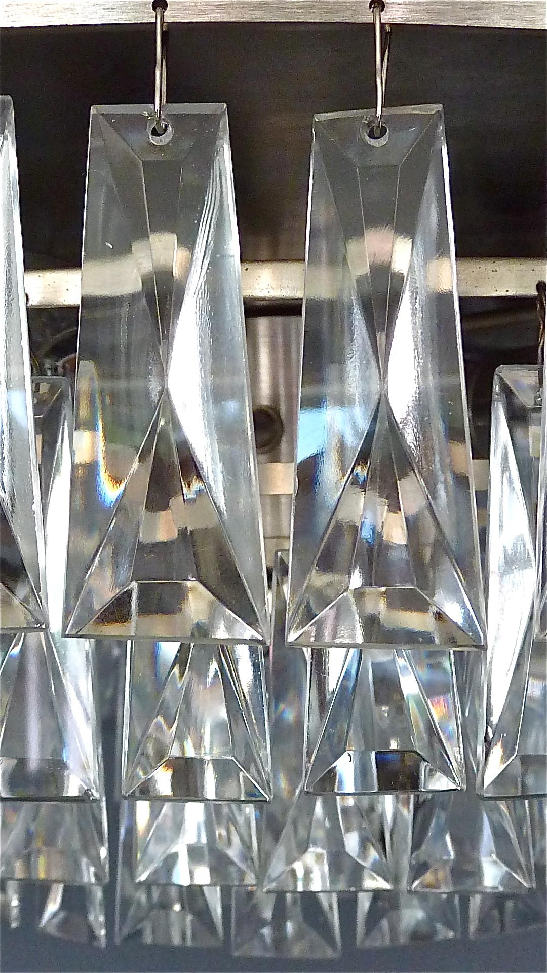 Grand lustre encastré Palwa en acier et verre de cristal facetté des années 1960 en vente 1