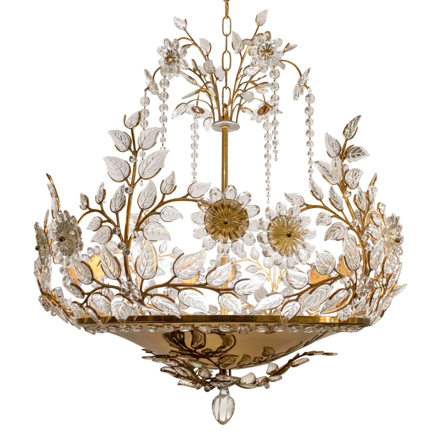 Mid-Century Modern Palwa Stunning Crystal Flower and Leaf Chandelier 1960s For Sale