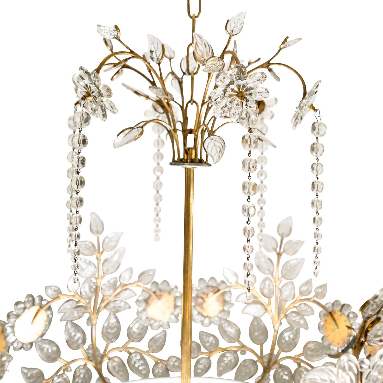 Hand-Crafted Palwa Stunning Crystal Flower and Leaf Chandelier 1960s For Sale