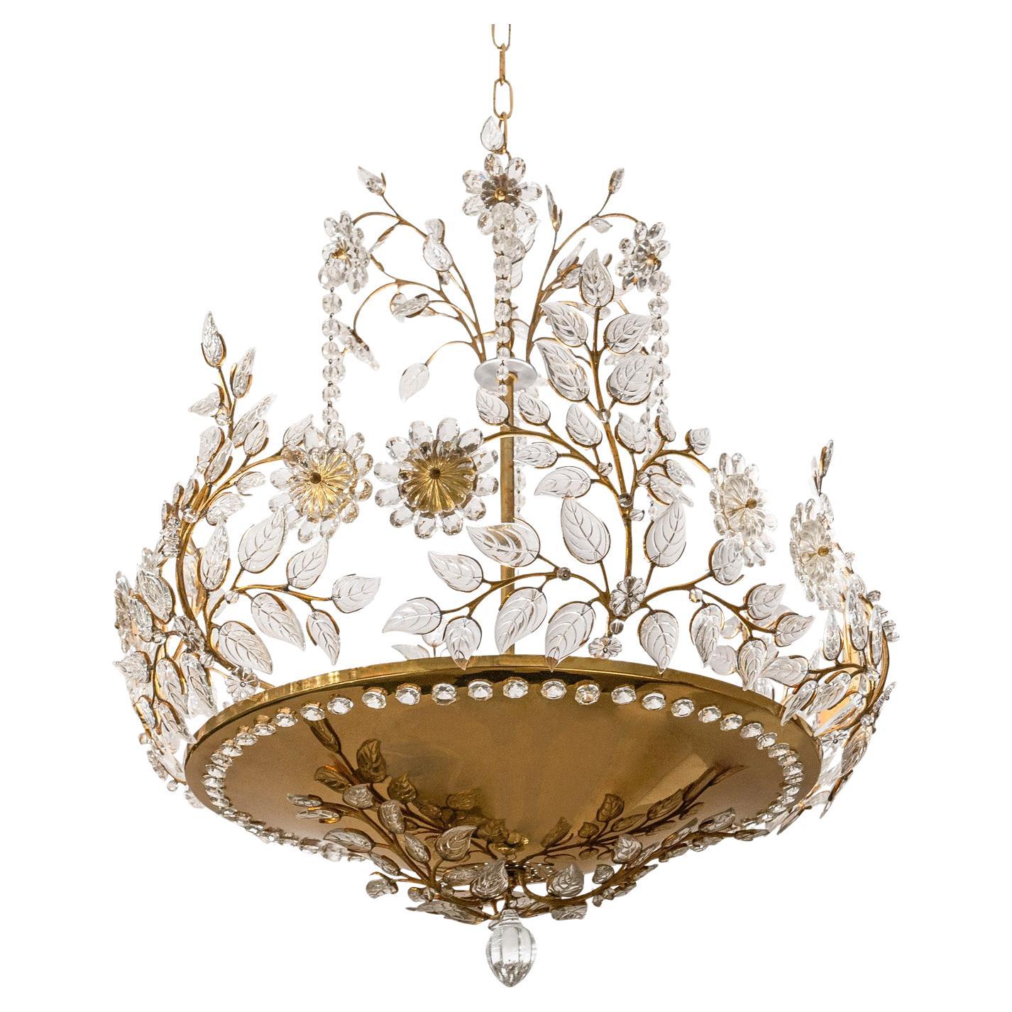 Palwa Stunning Crystal Flower and Leaf Chandelier 1960s For Sale