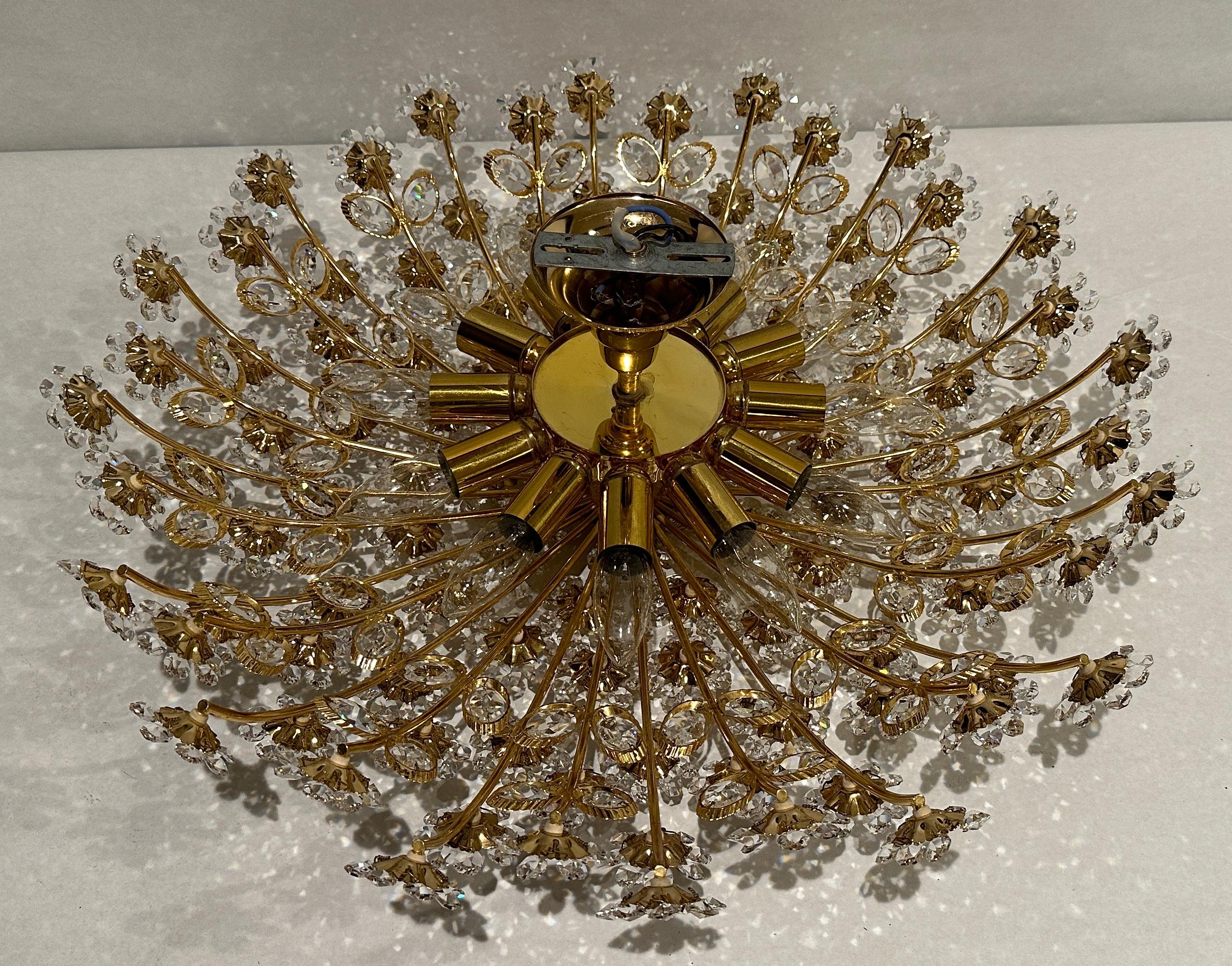 German Palwa Swarovski Ceiling Flush Mount Chandelier For Sale