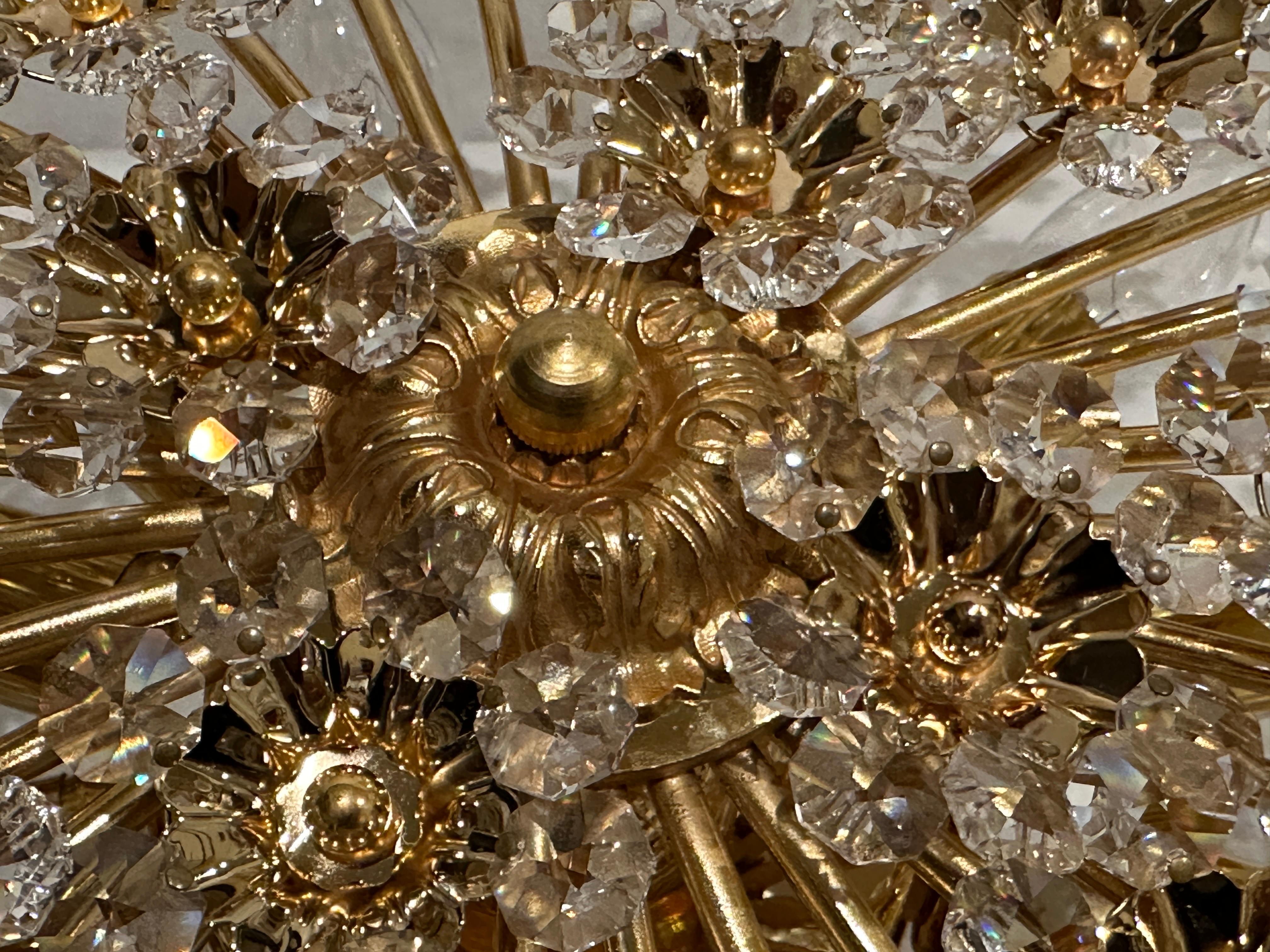 Faceted Palwa Swarovski Ceiling Flush Mount Chandelier For Sale