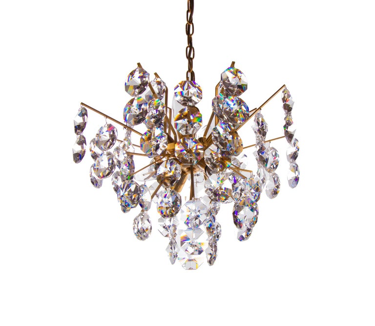 Hollywood Regency 1960 Germany Palwa Sputnik Chandelier Swarovski Crystal & Gilt Brass For Sale