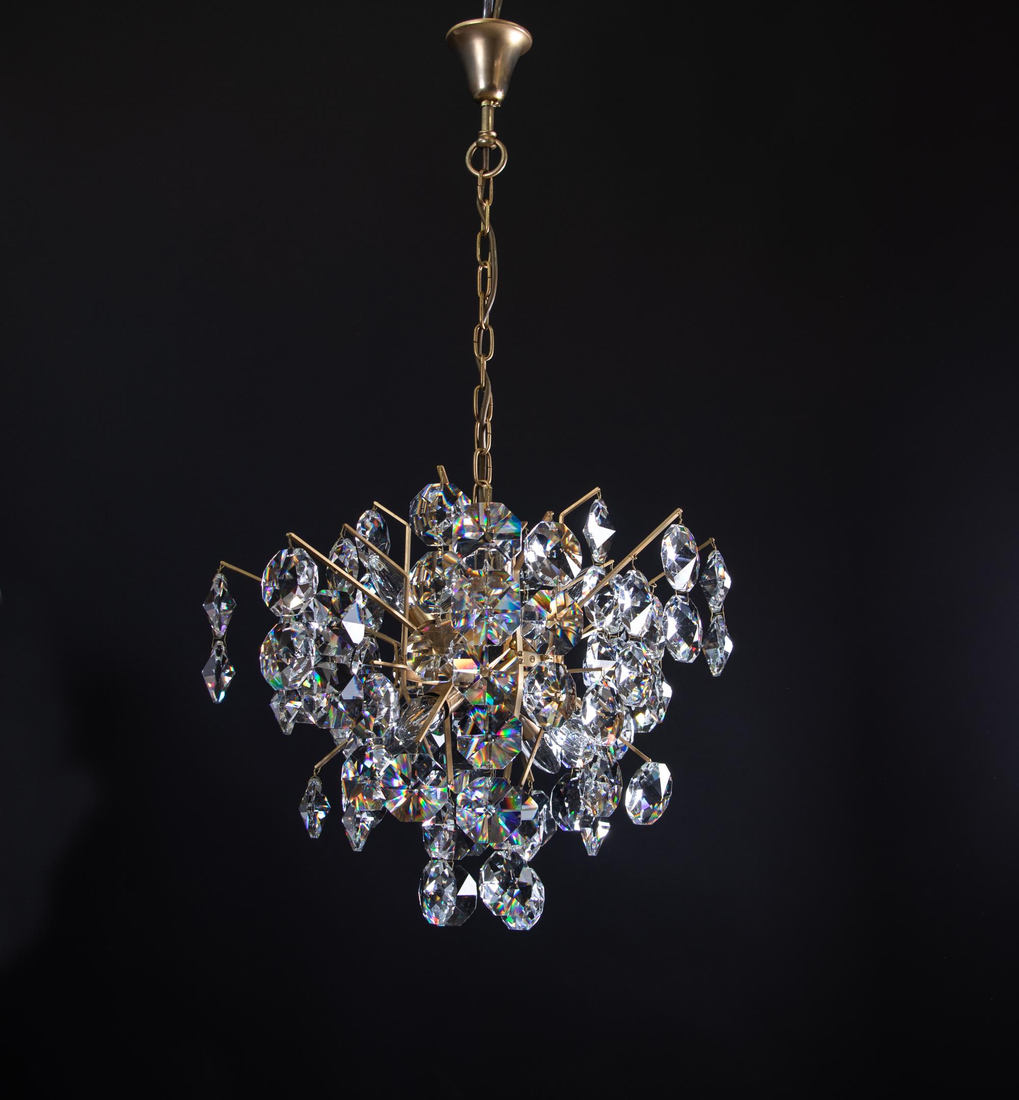 Hollywood Regency 1960 Germany Palwa Sputnik Chandelier Swarovski Crystal & Gilt Brass