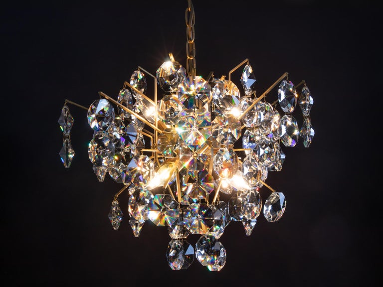 1960 Germany Palwa Sputnik Chandelier Swarovski Crystal & Gilt Brass For Sale 2
