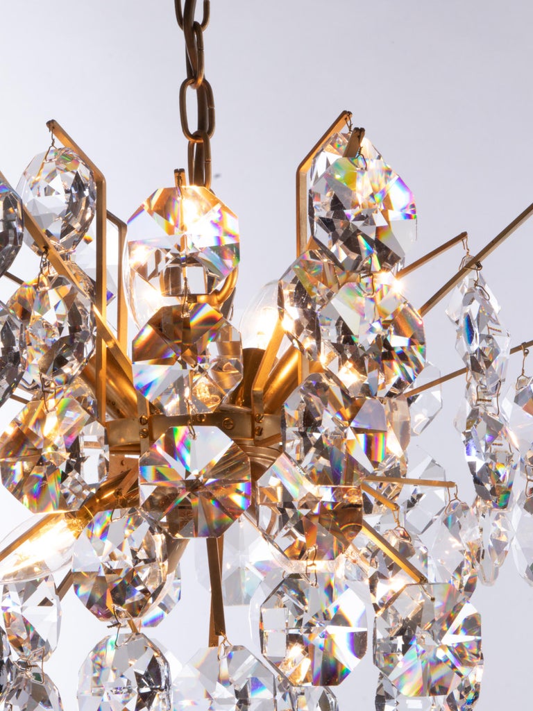 1960 Germany Palwa Sputnik Chandelier Swarovski Crystal & Gilt Brass For Sale 4