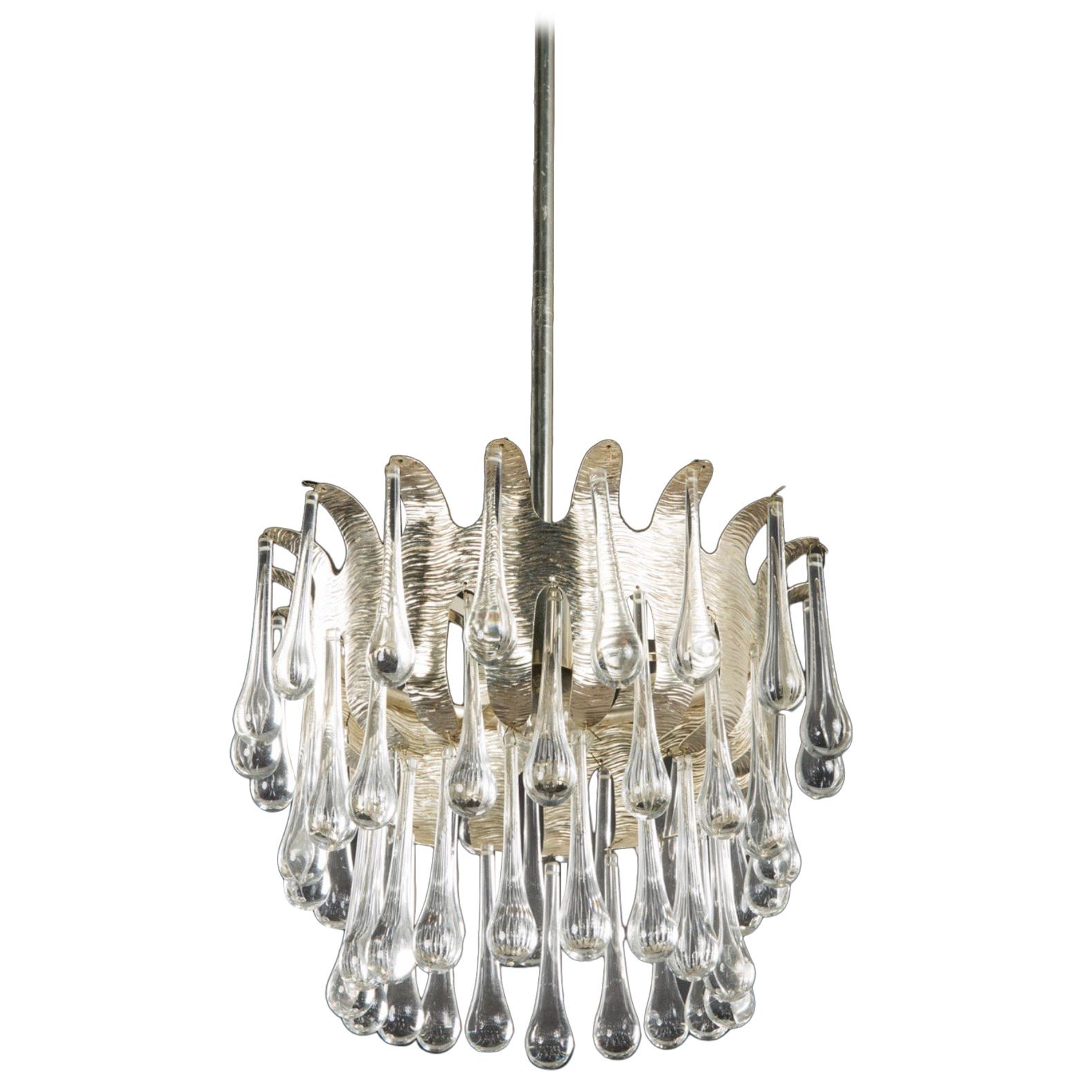 Lampadario Palwa a due piani in oro e cristallo, 1970, Austria