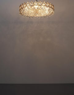 Palwa Extra Large Refurbished Gold Plated Brass and Glass Semi Flush Mount Lamp