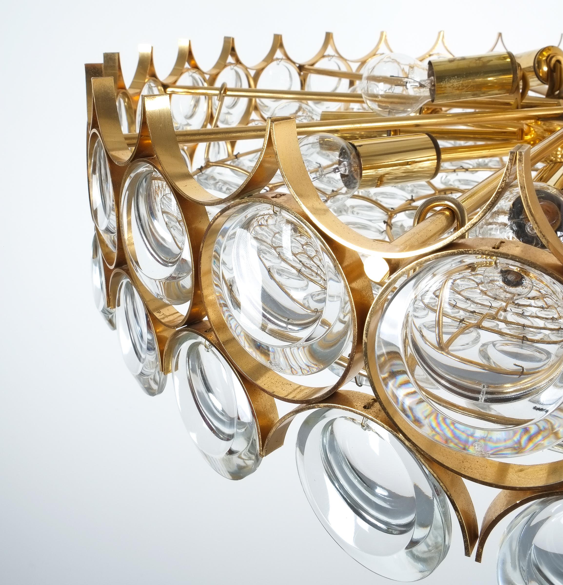 Palwa Extra Large Refurbished Gold Plated Brass and Glass Semi Flush Mount Lamp 1