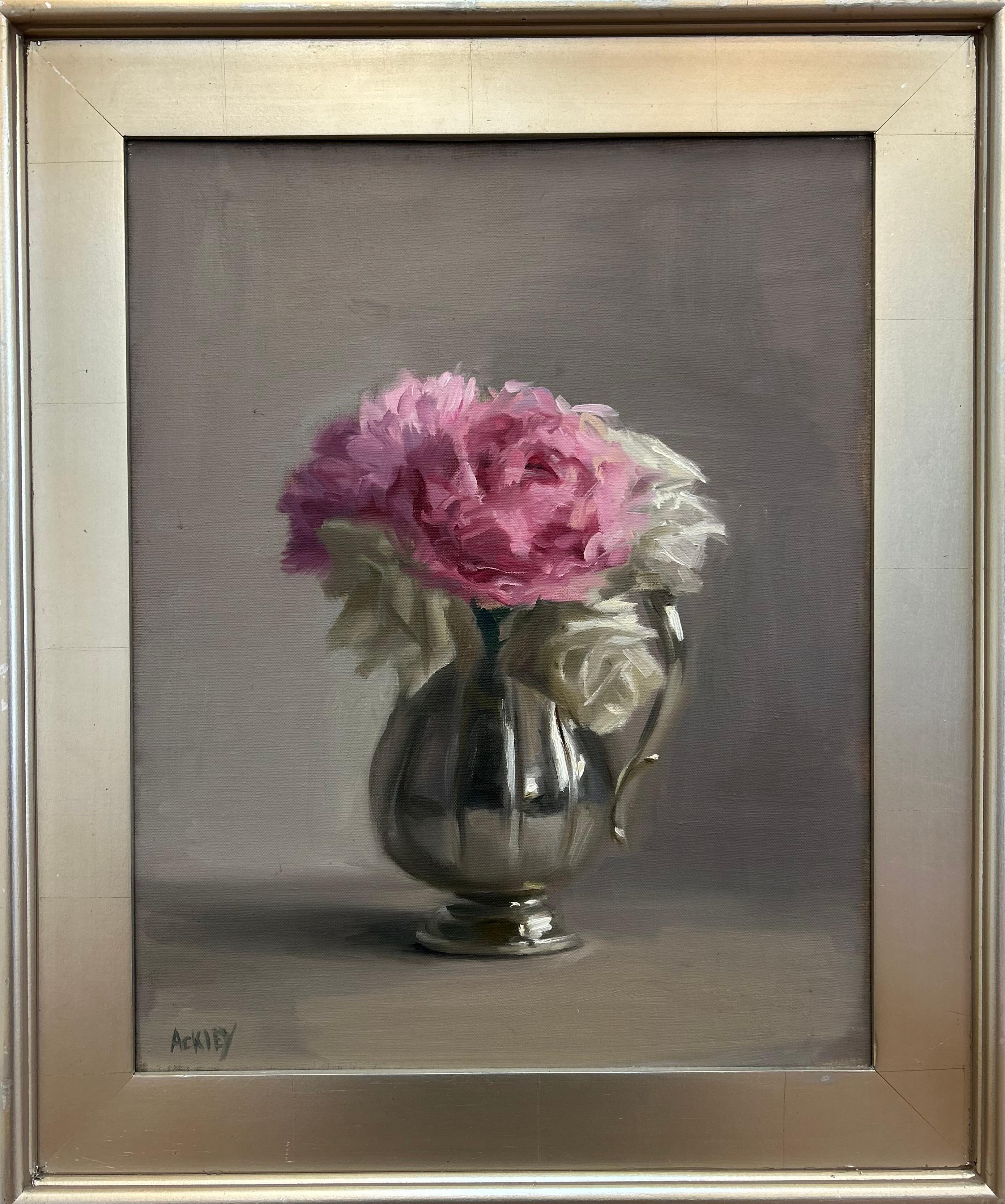 Pam Ackley Still-Life Painting – Silber und Rosa