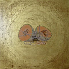 Ties that Bind (Two) - Cantaloupe, Fruit, Still Life, Unique, Gold Leaf