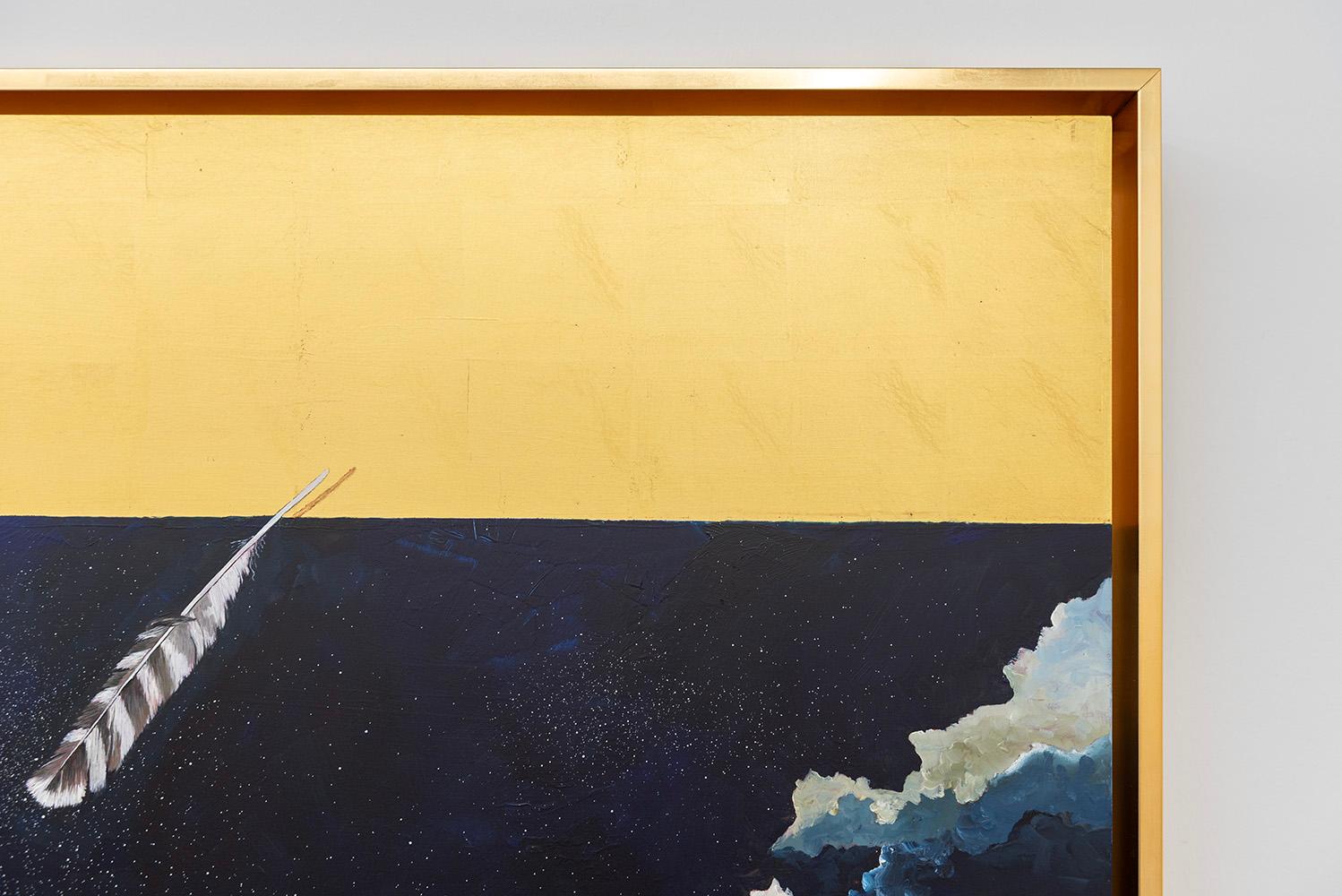 Victory (The Thin Ice Skater), from the series, Nested Memory - Feathers, Sky - Gold Still-Life Painting by Pam Burnley-Schol