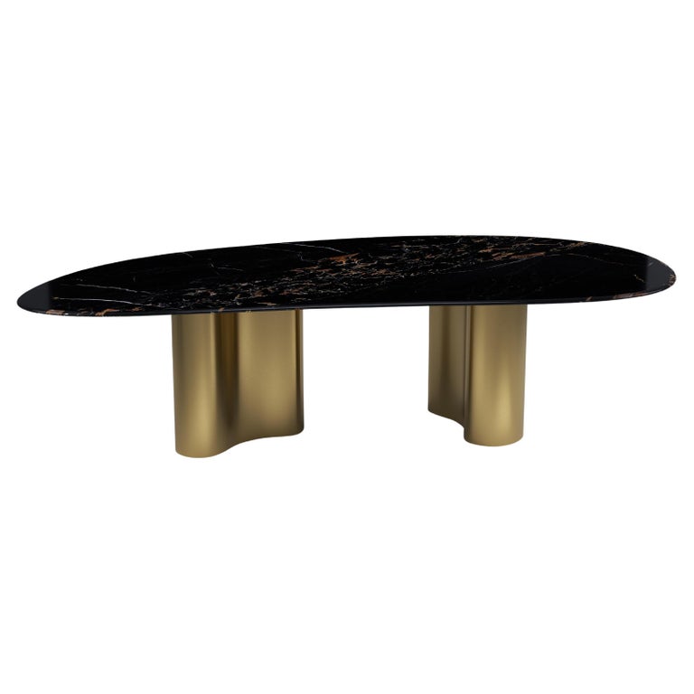 Pam Contemporary Organic Marble Dining Table in Brass by Mansi London For Sale