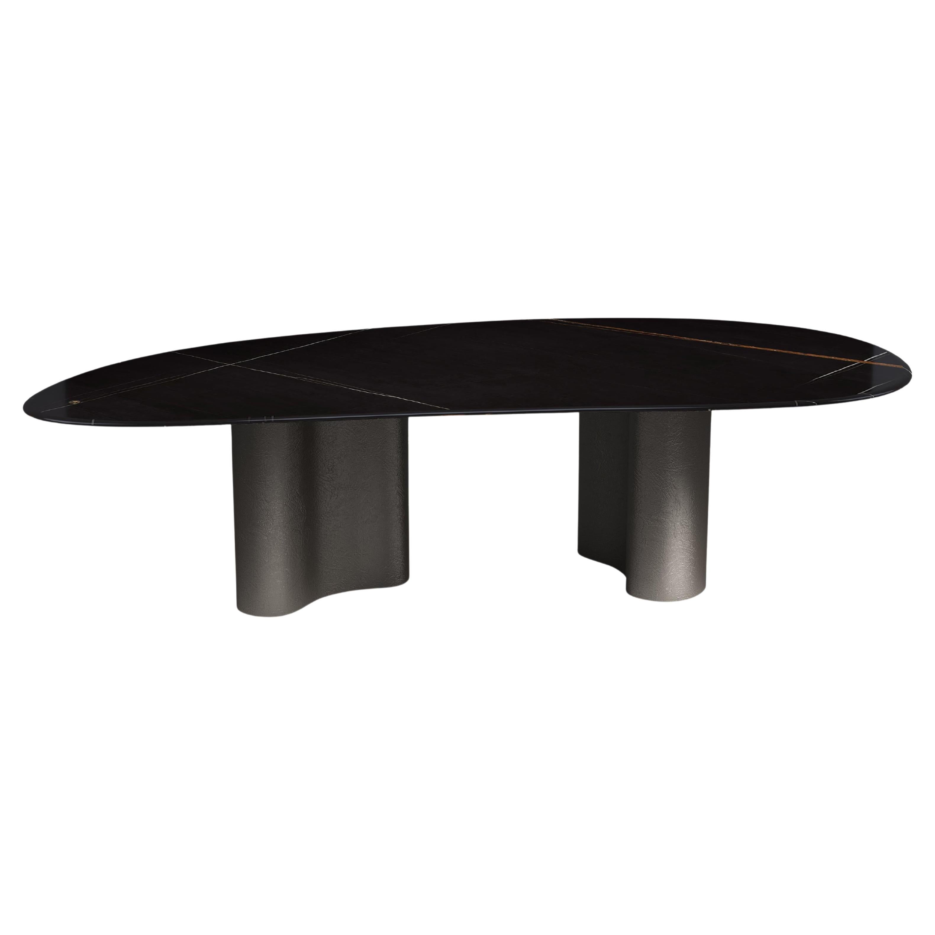 PAM Contemporary Organic Marble Dining Table in Leather by Mansi London For Sale