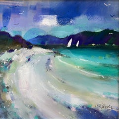 Velas de las Hébridas, pintura de paisaje playero escocés