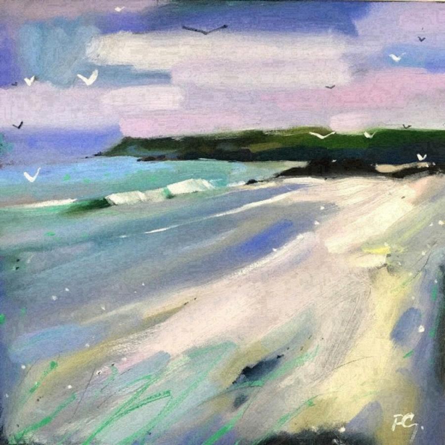 Pareja de cuadros de paisajes playeros escoceses de Pam Glennie - Arte costero al óleo y al pastel 1