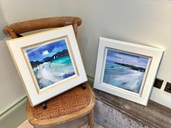 Pareja de cuadros de paisajes playeros escoceses de Pam Glennie - Arte costero al óleo y al pastel