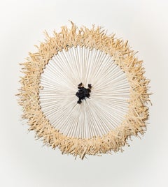 Morning Wreath- Woven Wall Hanging, Sculpture, Latex Paint, Thread, Wood