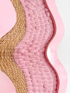 Pink Confetti- Paint, Wood, Mixed Media, Woven Wall Hanging, Sculpture