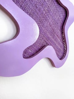 Purple Confetti- Paint, Wood, Violet, Woven Sculptural Wall Hanging, Sculpture