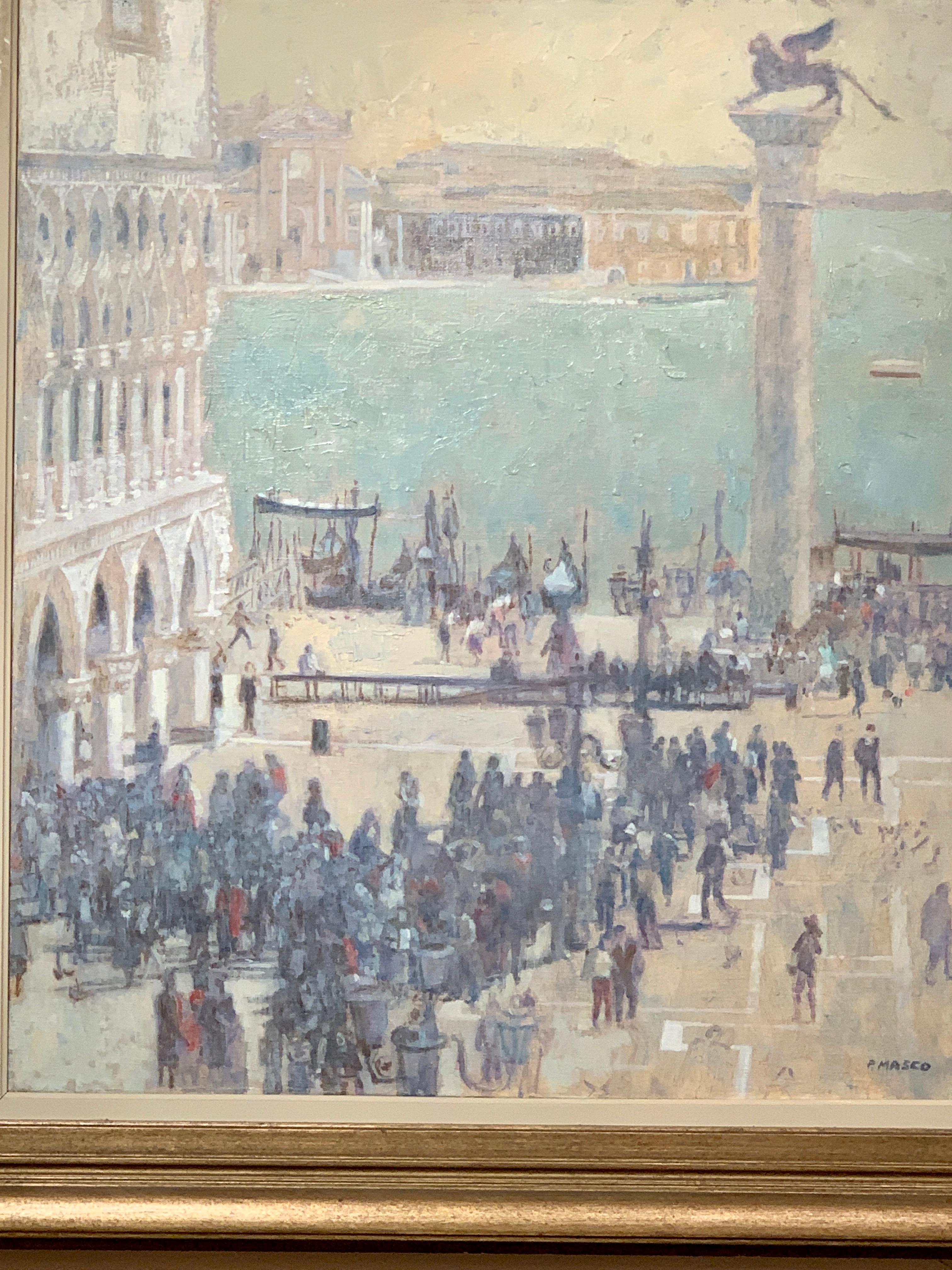 Impressionistische Sicht der Menschen in  St. Marks Square in Venedig (Amerikanischer Impressionismus), Painting, von Pam Masco