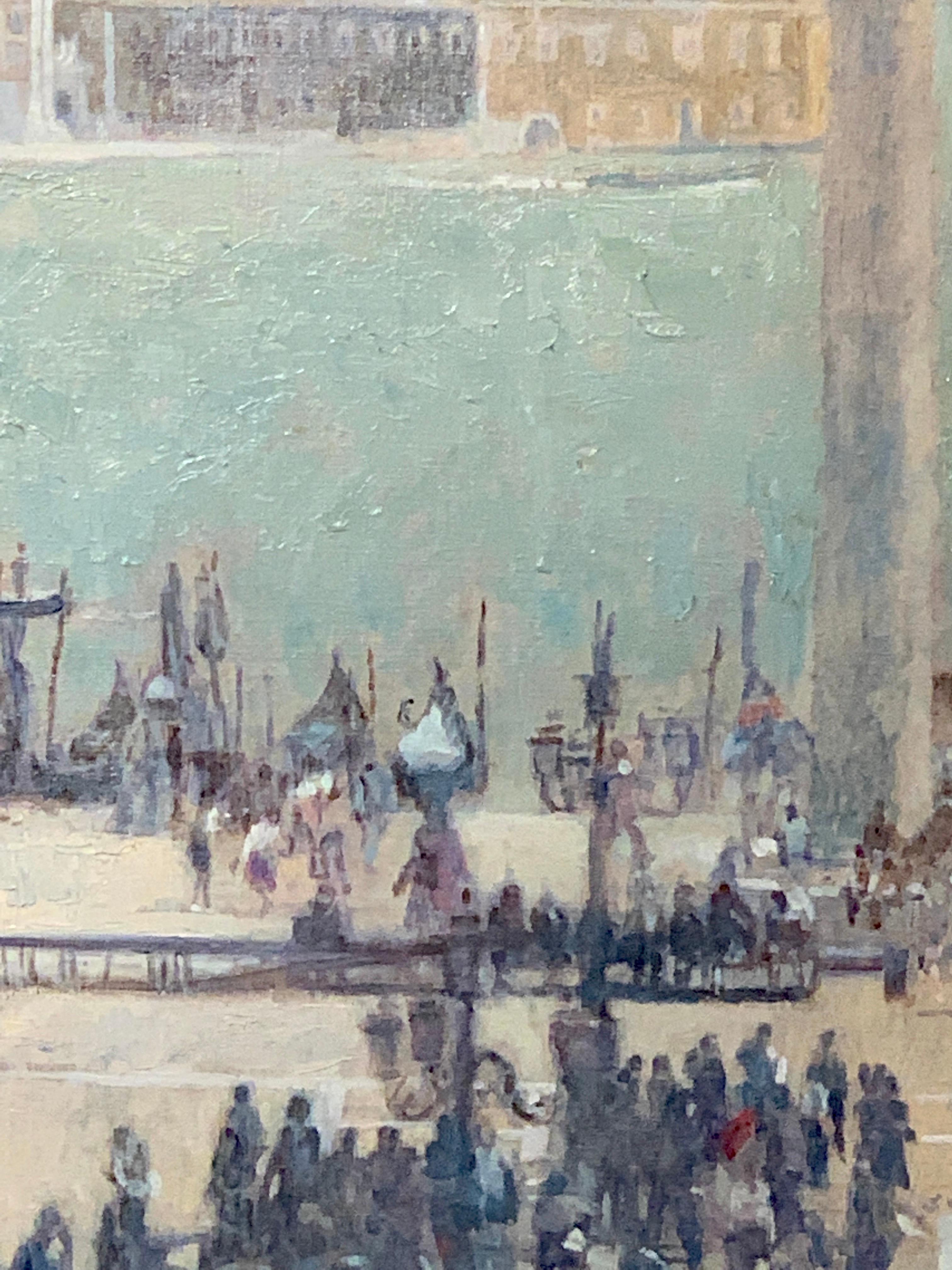 Impressionist view of people in  St. Marks Square in Venice - American Impressionist Painting by Pam Masco