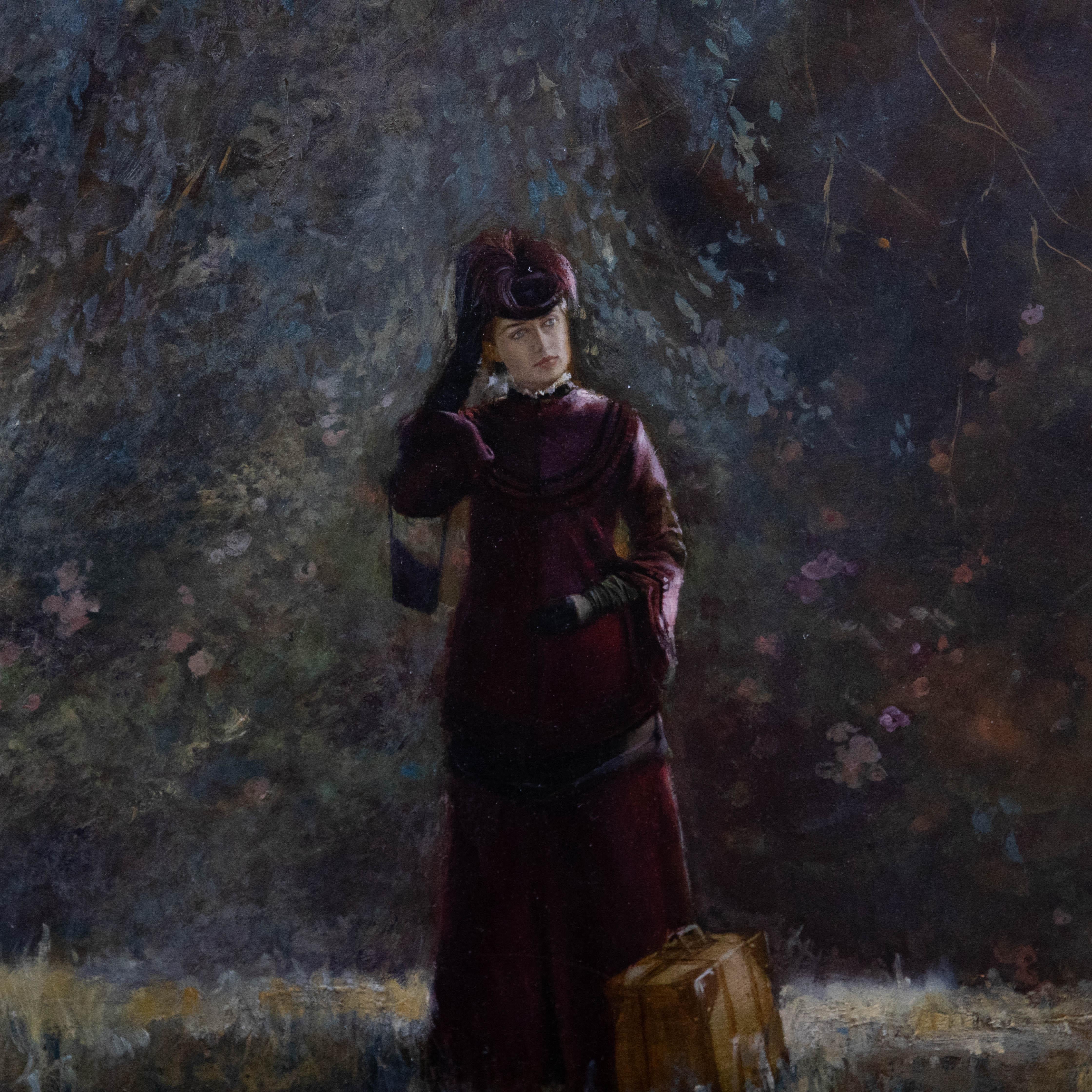Pam Masco (1953-2018) - Olio del XX secolo, In attesa di una carrozza in vendita 3