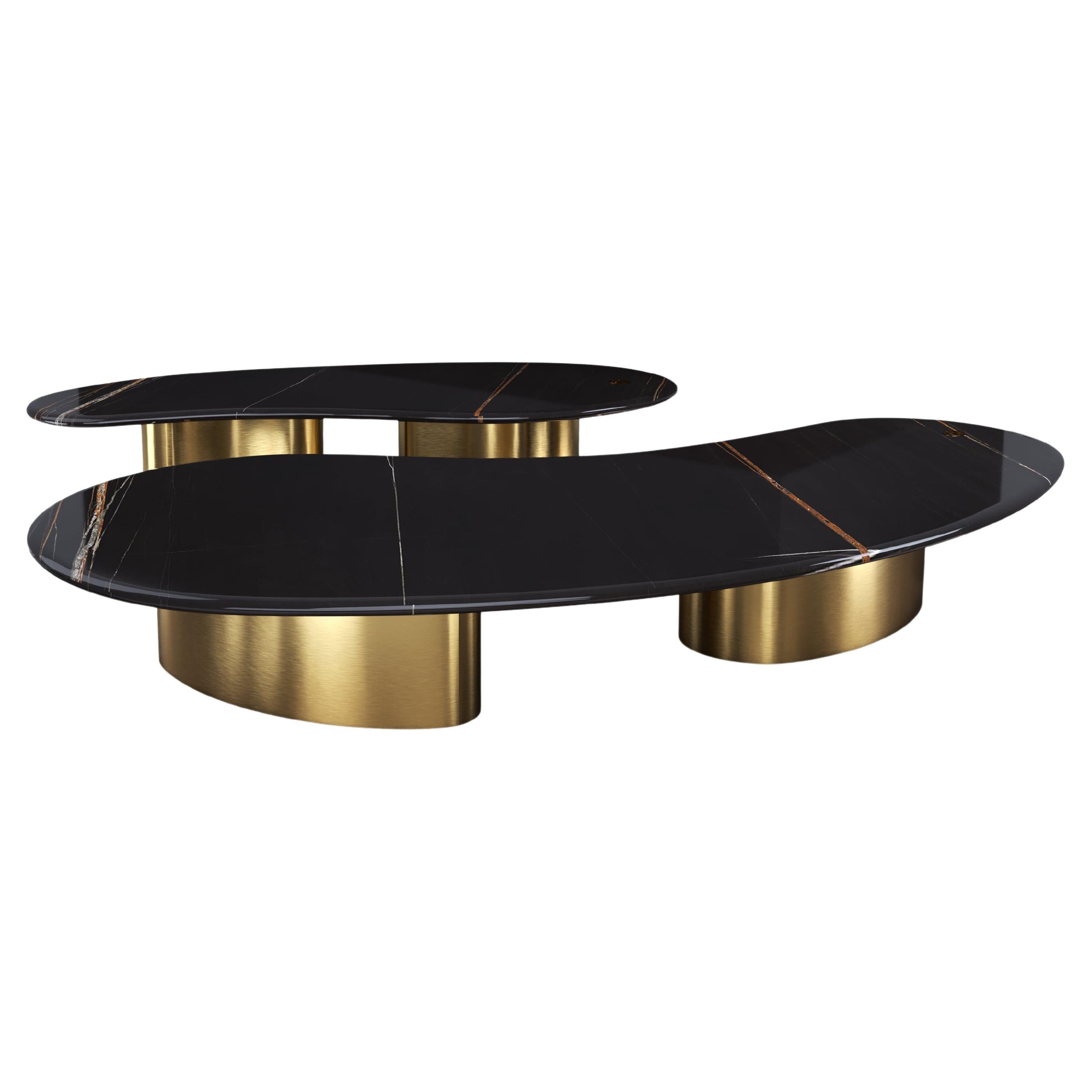 Pam Petit Organic Marble Center Table Set in brass by Mansi London For Sale