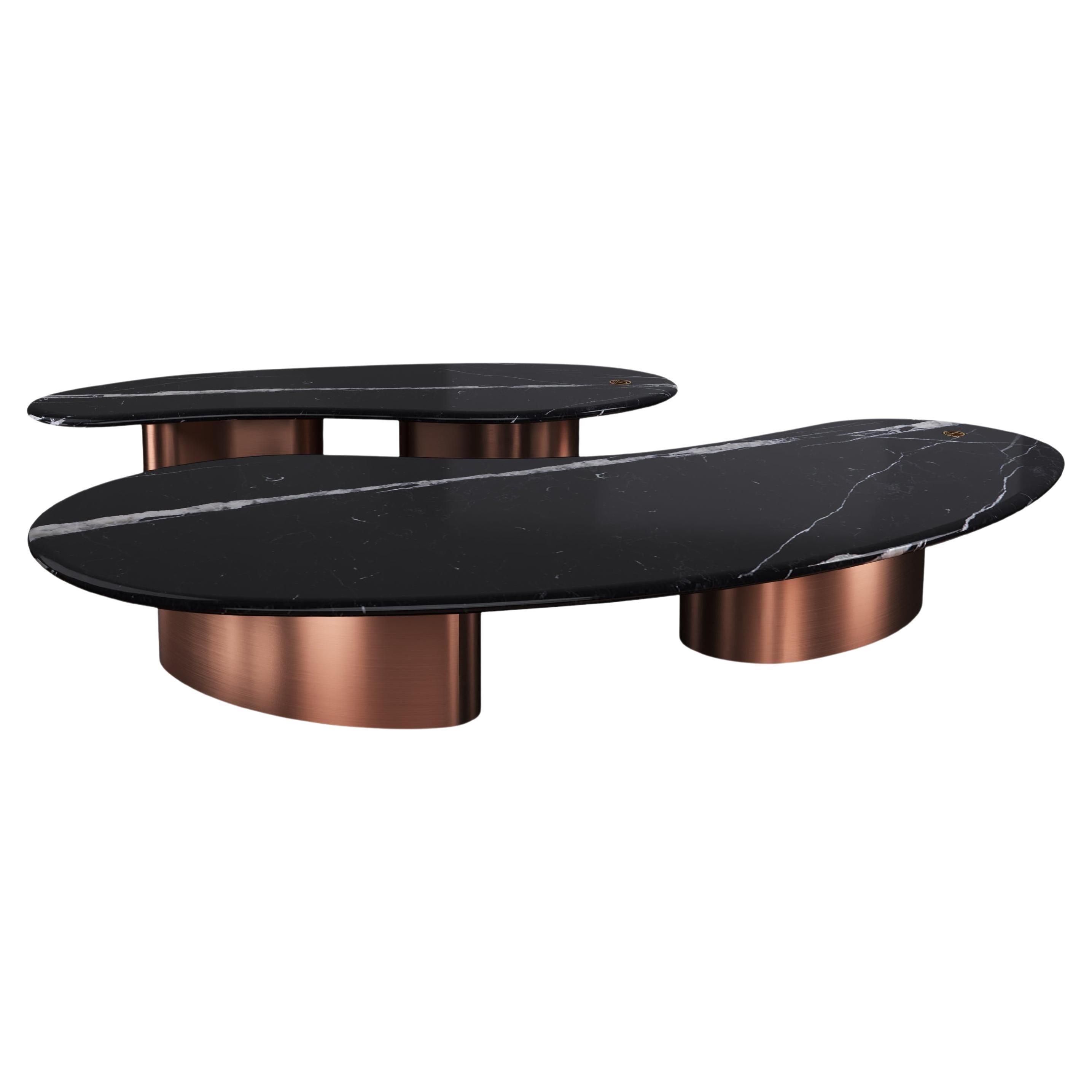 Pam Petit Organic Marble Center Table Set in Copper by Mansi London For Sale