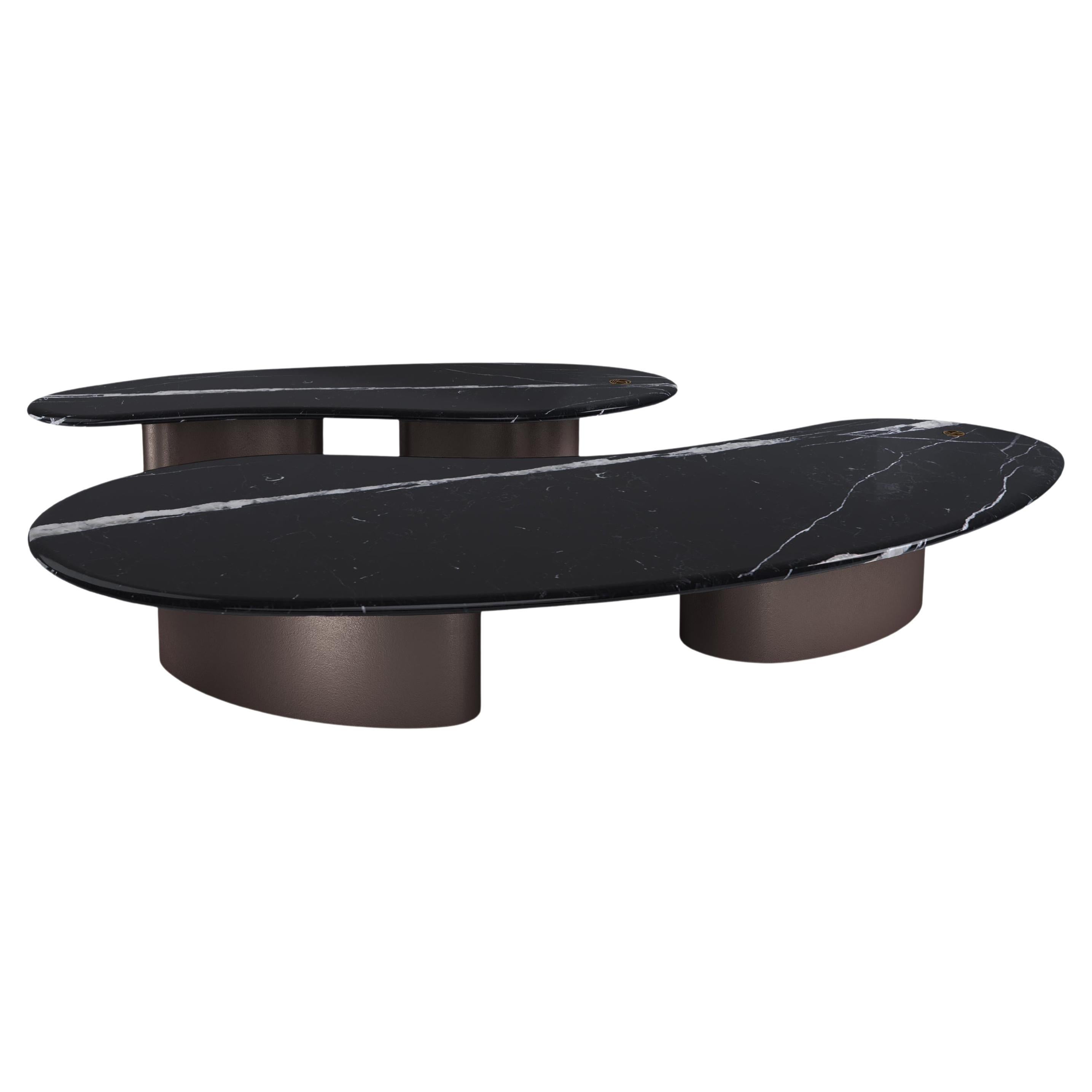 Pam Petit Organic Marble Center Table Set in Leather by Mansi London For Sale