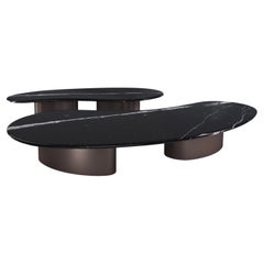 Pam Petit Organic Marble Center Table Set in Leather by Mansi London